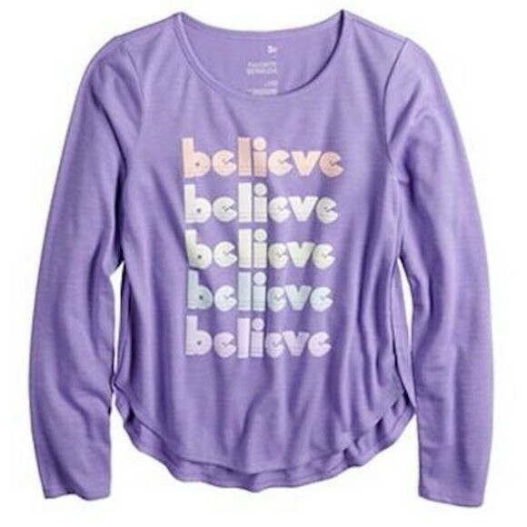 SO Girls "BELIEVE" Long Sleeves Favorite Graphic Tee, Size 8 (M) NWT Retail $20 - Picture 1 of 2